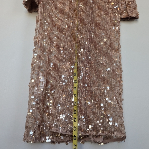 Zara Sequin Button Up Sheer Cardigan Long Sleeve Midi Shirtdress Rose Gold sz M - Picture 6 of 9